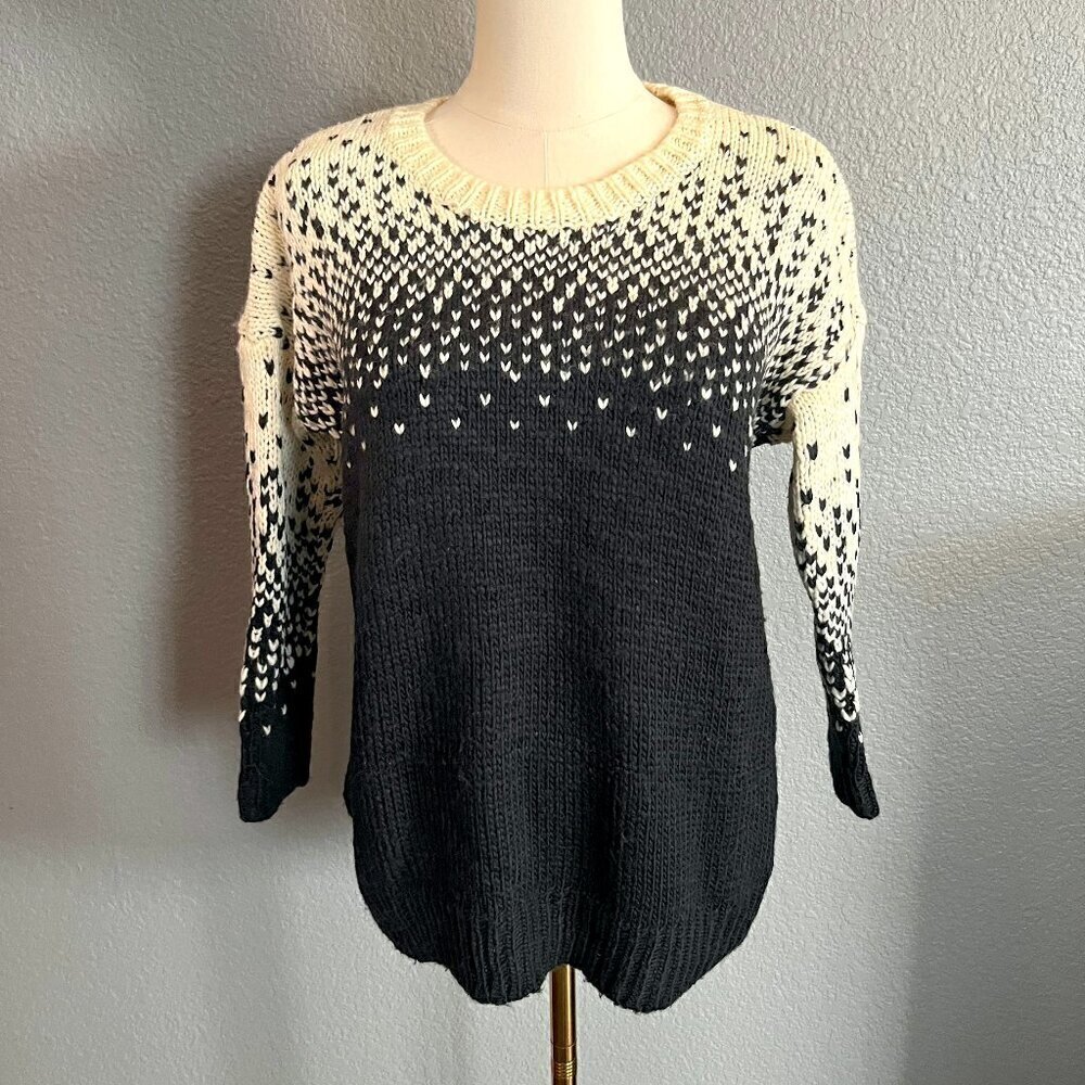 MADEWELL Black & Cream Apres Ski Nordic Fair Isle Snowflake Pullover Sweater S